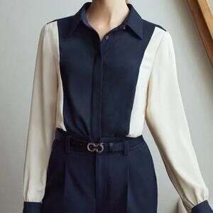 MOTF straight fit two tone shirt navy and cream size large